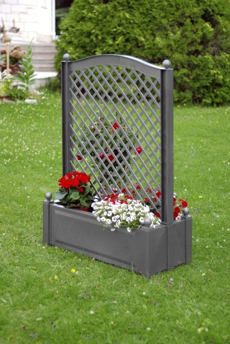 KHW 37102 Garden Central Planter Box with Trellis, Grey, Large