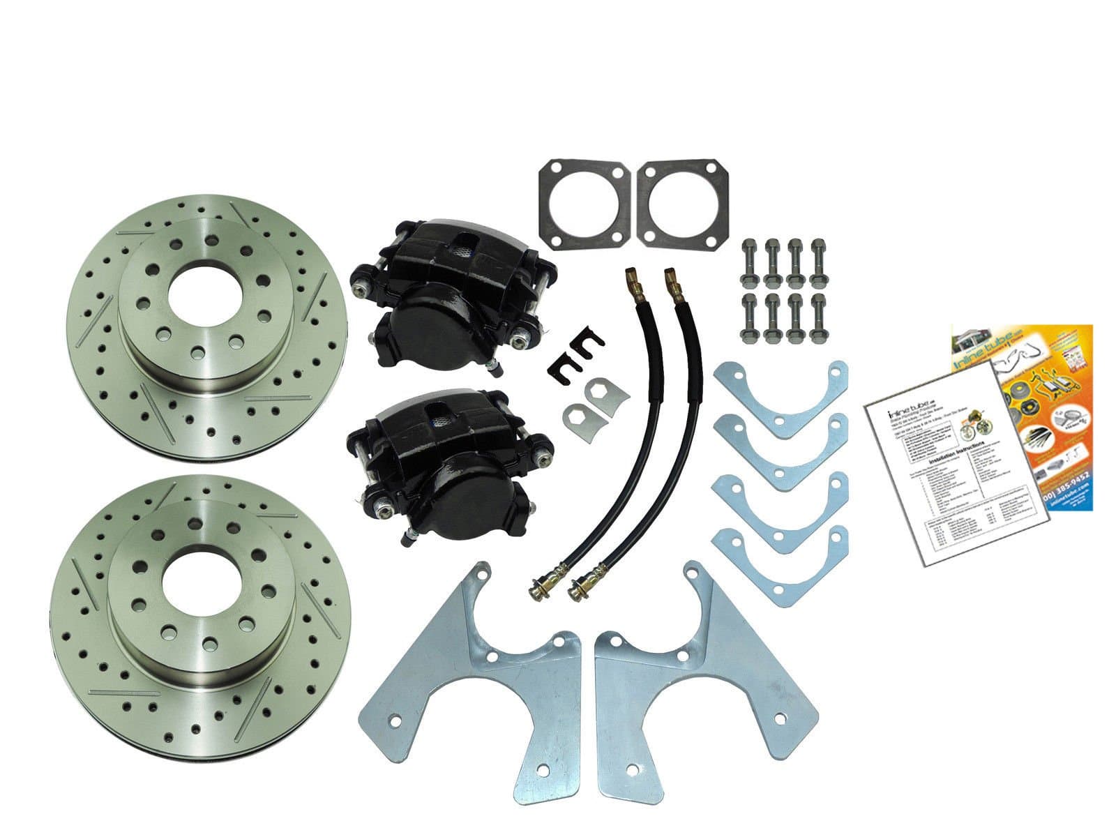Inline Tube Replacement for 1964-77 GM A-, F-, & X-Body Rear Disc Brake Conversion Without Parking Brake Crossed Drilled & Slotted Rotors