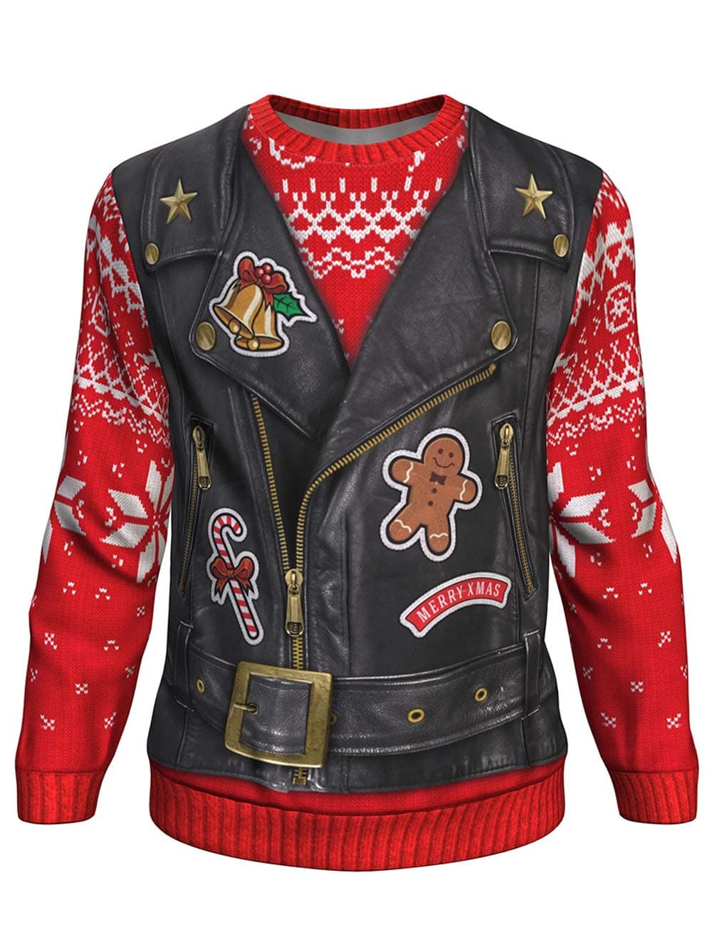 Women's Ugly Christmas Jumper Pullover Funny Motorcycle Biker Vest Patchwork Sweater
