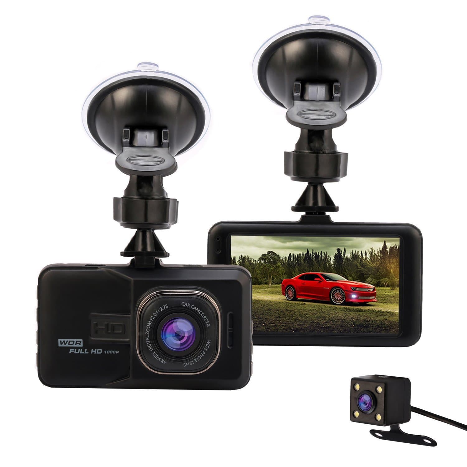 Dash Cam Car Camera Full HD 1080P 3.0" Dashcam Video Recorder DVR with Rear Camera Loop Recording Motion Detection Parking Guard G-Sensor