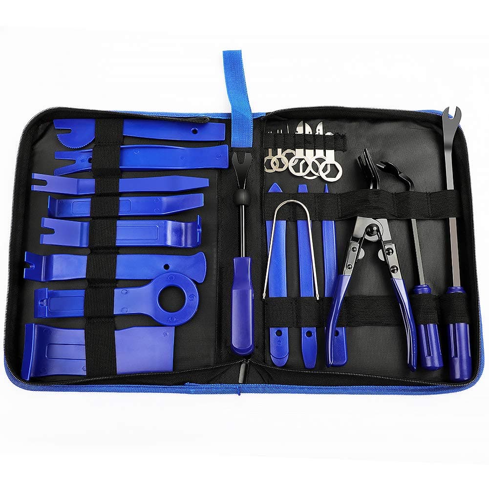 23pcs Car Trim Removal Tool Auto Door Panel Removal Tool Set with Clip Plier Set & Fastener Remover for Dash Center Console Audio Radio Removal Installation and Remover Strong Nylon Pry Tool Kit, Blue
