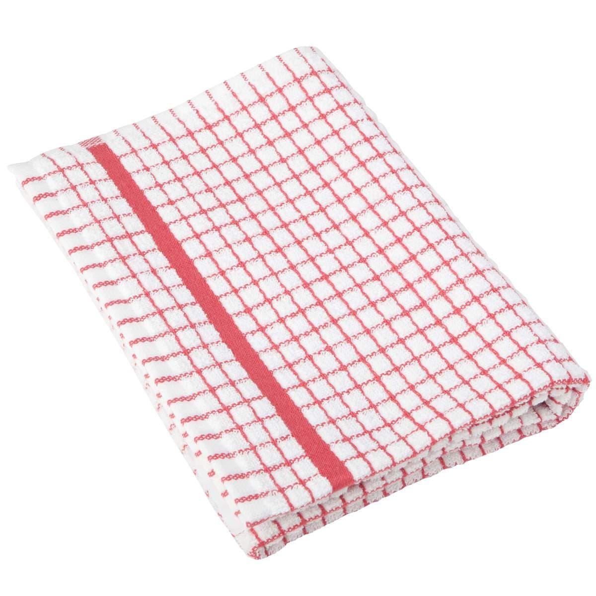 1 Dozen Original Lamont Poli-Check Tea Towel Kitchen Dish Towels Poli Dri, 12 Pack (Red)