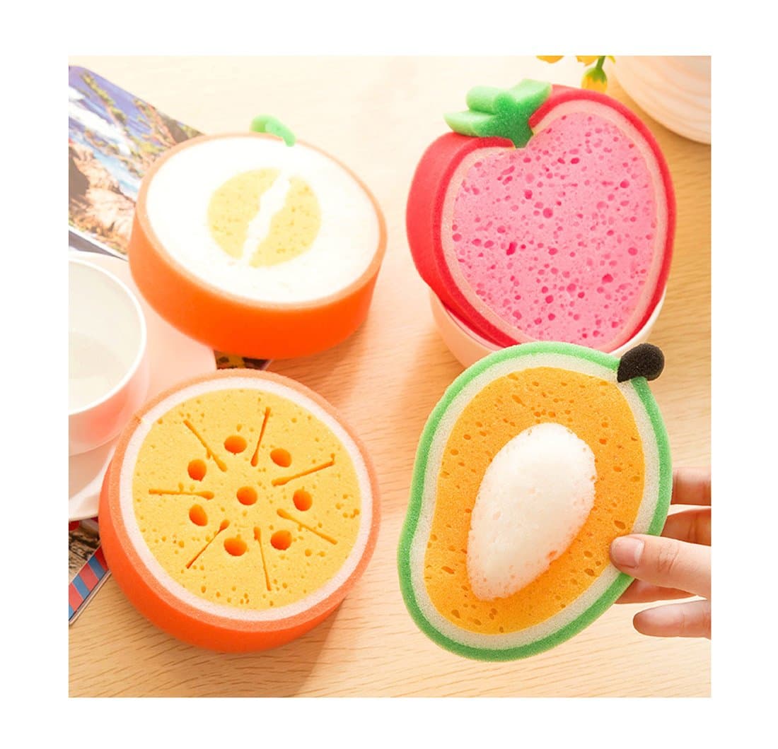 Comfysail Fruit Shaped Sponge Scourer Kitchen Cleaning Brush Cleaner Scrubber Orange/Cantaloupe/Strawberry/Persimmon (Pack of 4)