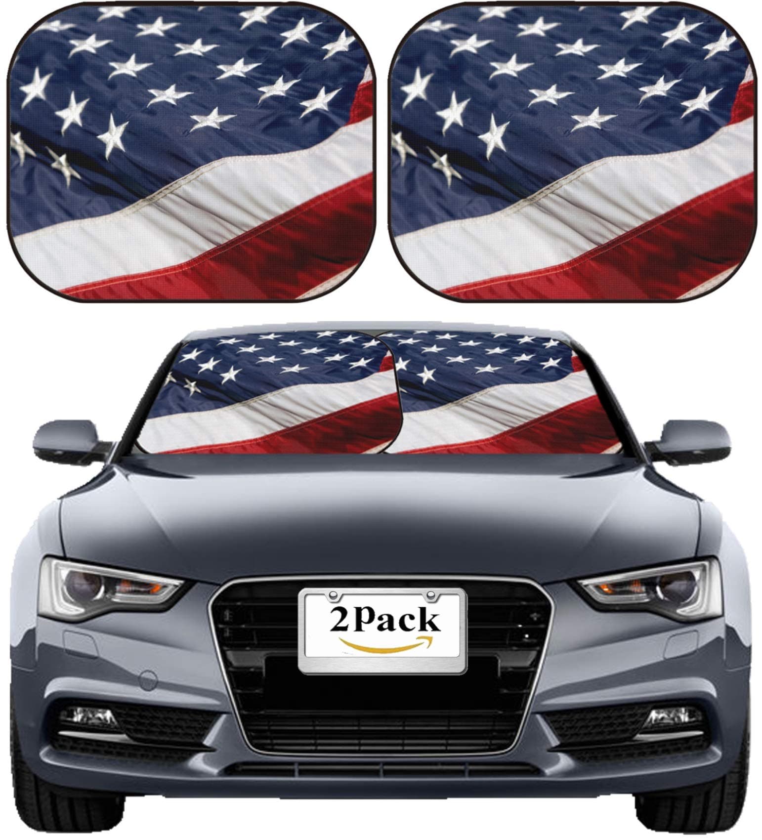 MSD Car Sun Shade Windshield Universal Fit 2 Pack (03MYAHABa60A_Close UP of American_373)