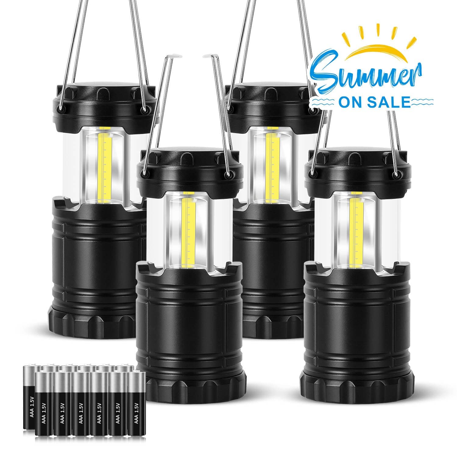 ALLPAIPAI Camping Lantern, 4 Pack LED Lantern with Magnetic Base &12 AAA Batteries - Best Camping Gear Battery Powered Lantern Flashlight for Emergency, Hurricane, Power Outage (Black, Collapsible)