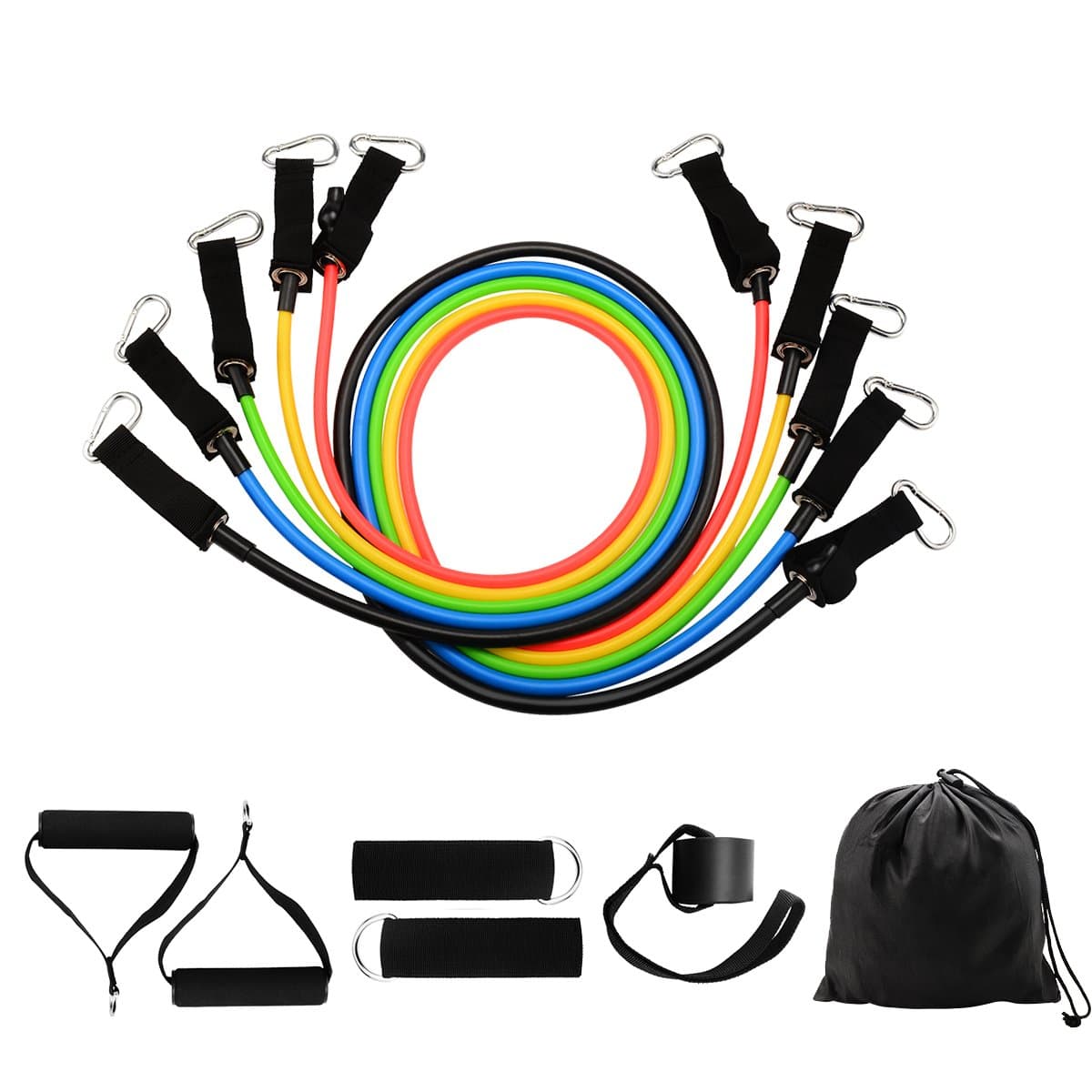 Yuedaer Resistance Bands Set, 11 Pieces Training Tubes include 5 Exercise Bands, 2 Foam Handles, 2 Legs Ankle Straps, Door Anchor and Carrying Bag For Resistance Training, Physical Therapy