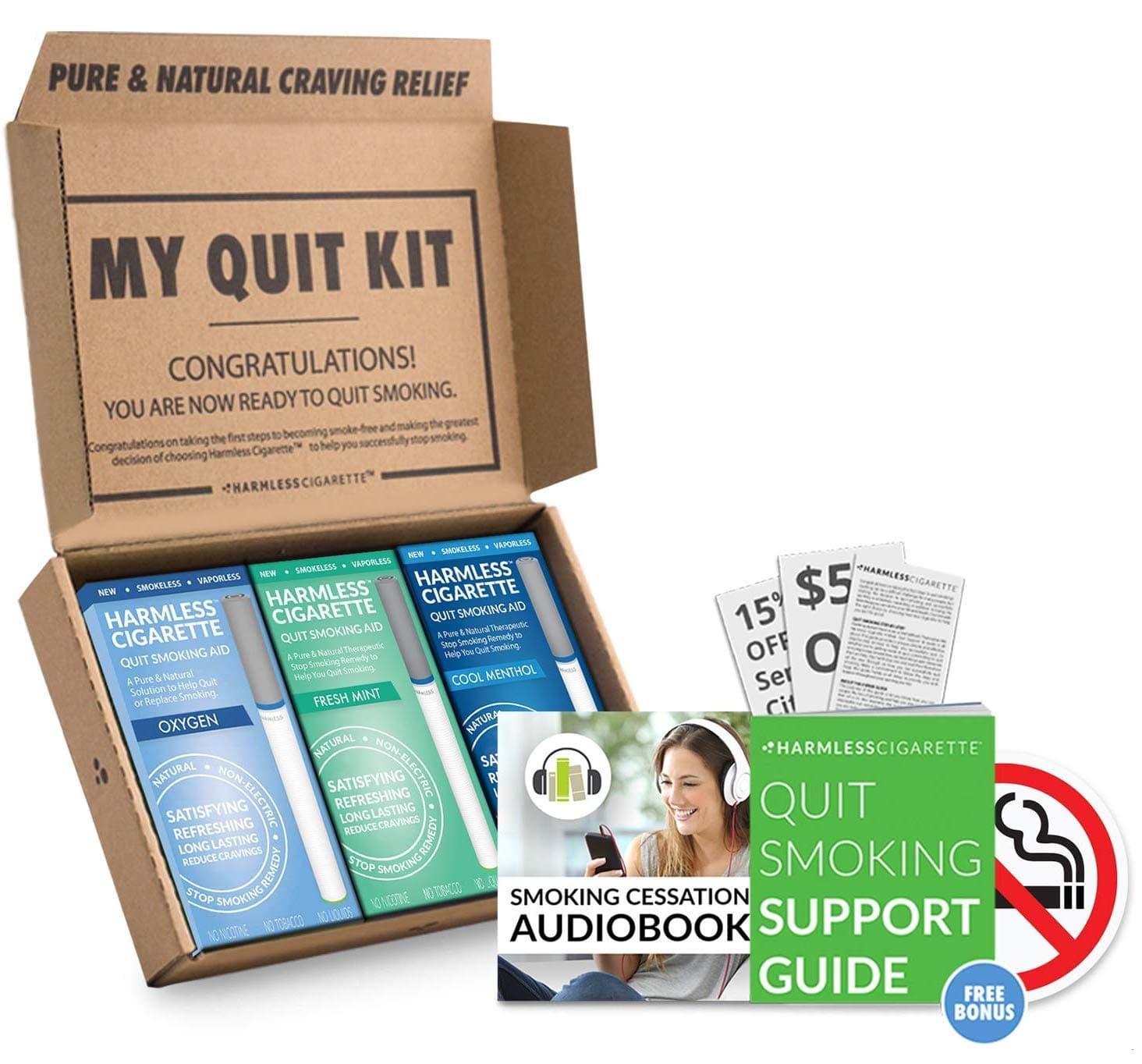 30 Day Quit Smoking Kit Helps Curb Cravings, Safe, Satisfying, Natural Alternative to Stop Smoking and Live a Healthy Life Without Cigarettes (Variation 3 Pack, Oxygen/Cool Menthol/Fresh Mint)