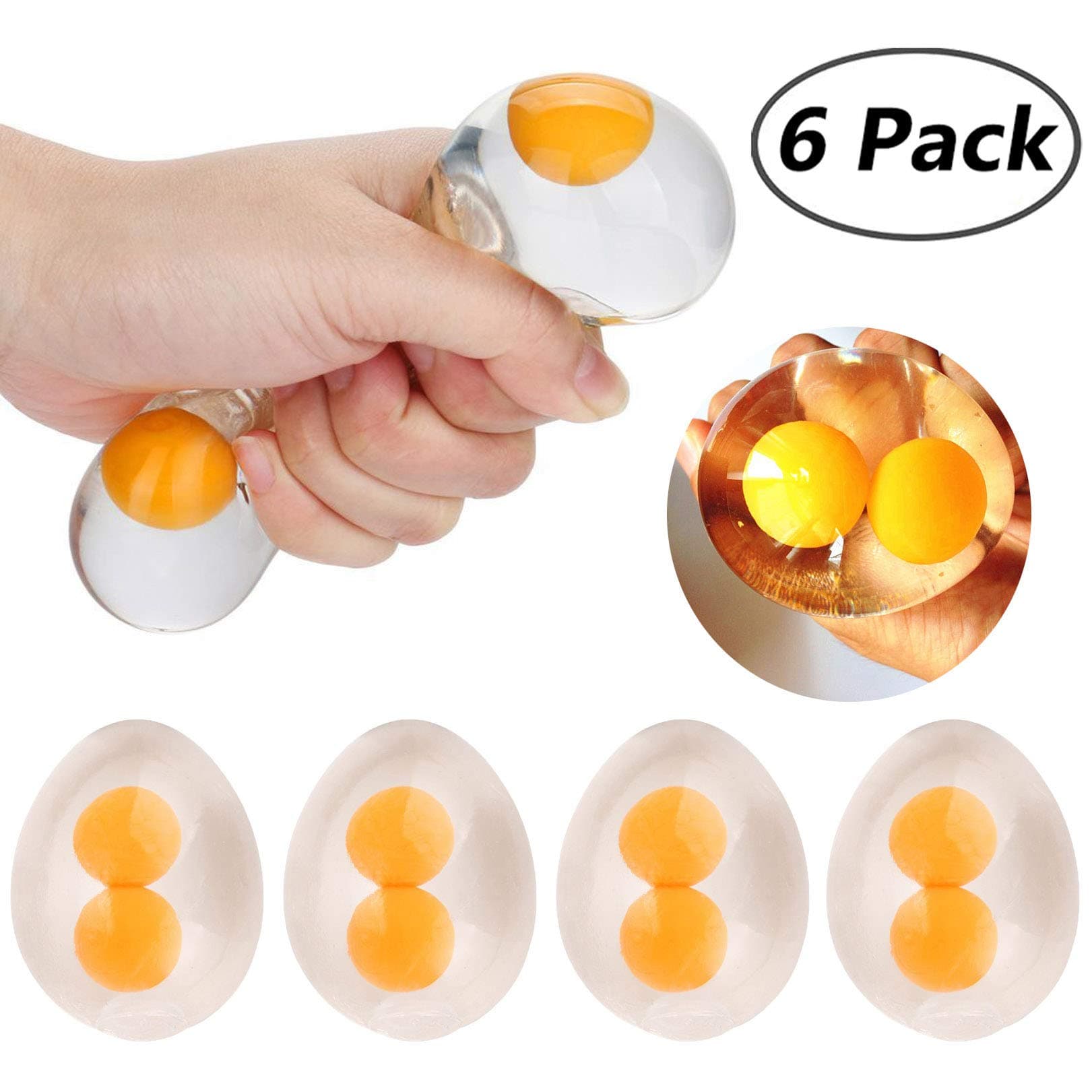 DORUS Funky Egg Splat Ball Squishy Toys | 6 Pack | Stress Relief Eggs Yolk Balls Squishies Fun Toy for Children | Anxiety Reducer Sensory Play | Tension Relief for Adults & Help for Autism & ADHD