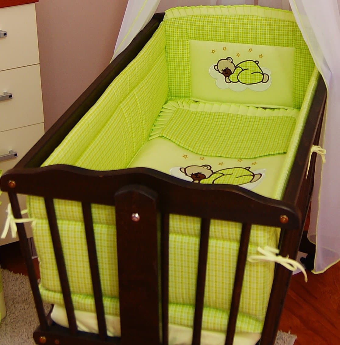 6 pcs bedding set /Bumper ALL ROUND 260cm/sheet/duvet/ to fit baby swinging crib (Green)