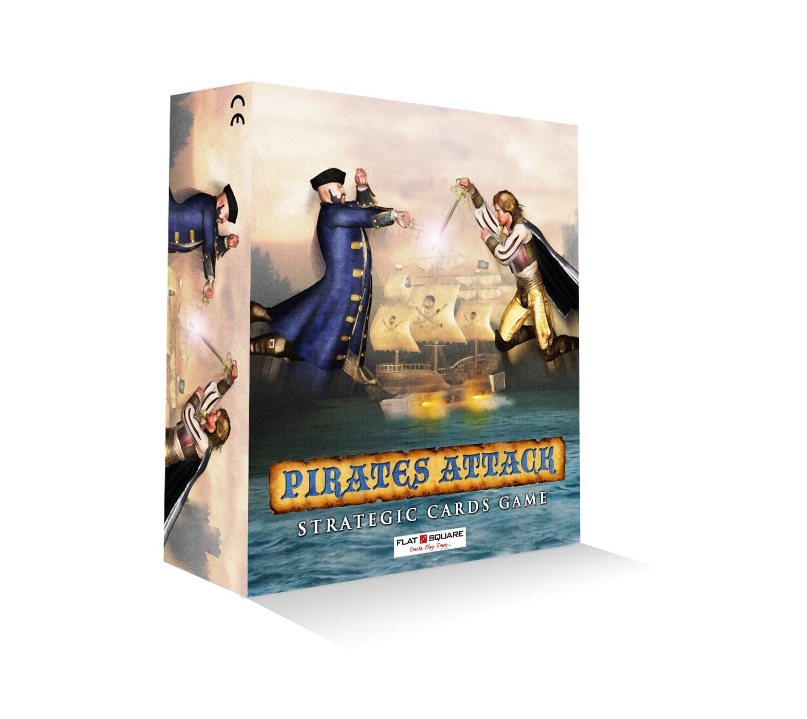 Flat square Pirates Attack, Brain teaser, Strategy War Card Game for 2 Players.