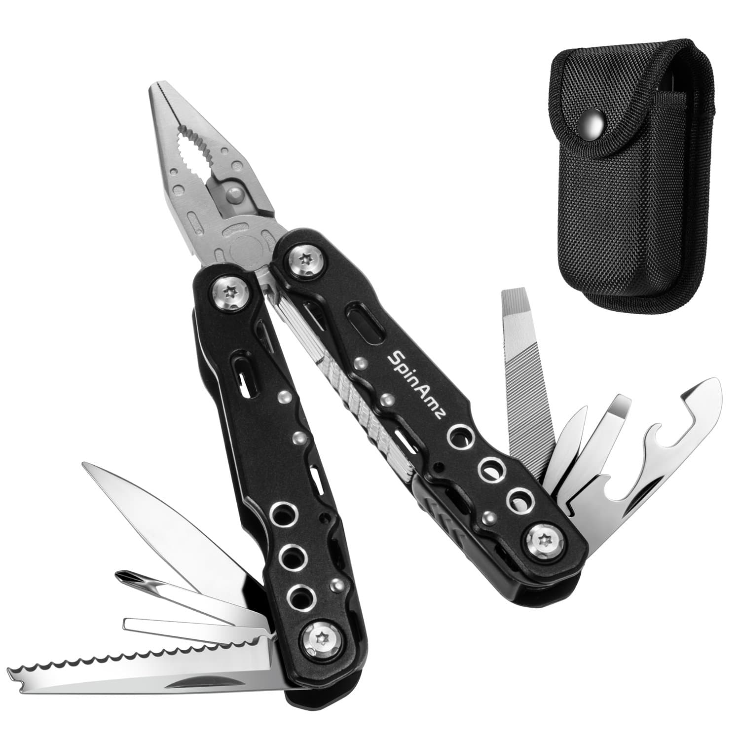 Multi-Tool, SpinAmz 11-in-1 Stainless Steel Portable Multi-Plier with Nylon Sheath, Plier, Saw, Bottle Opener, Screwdriver, Knife and Metal File