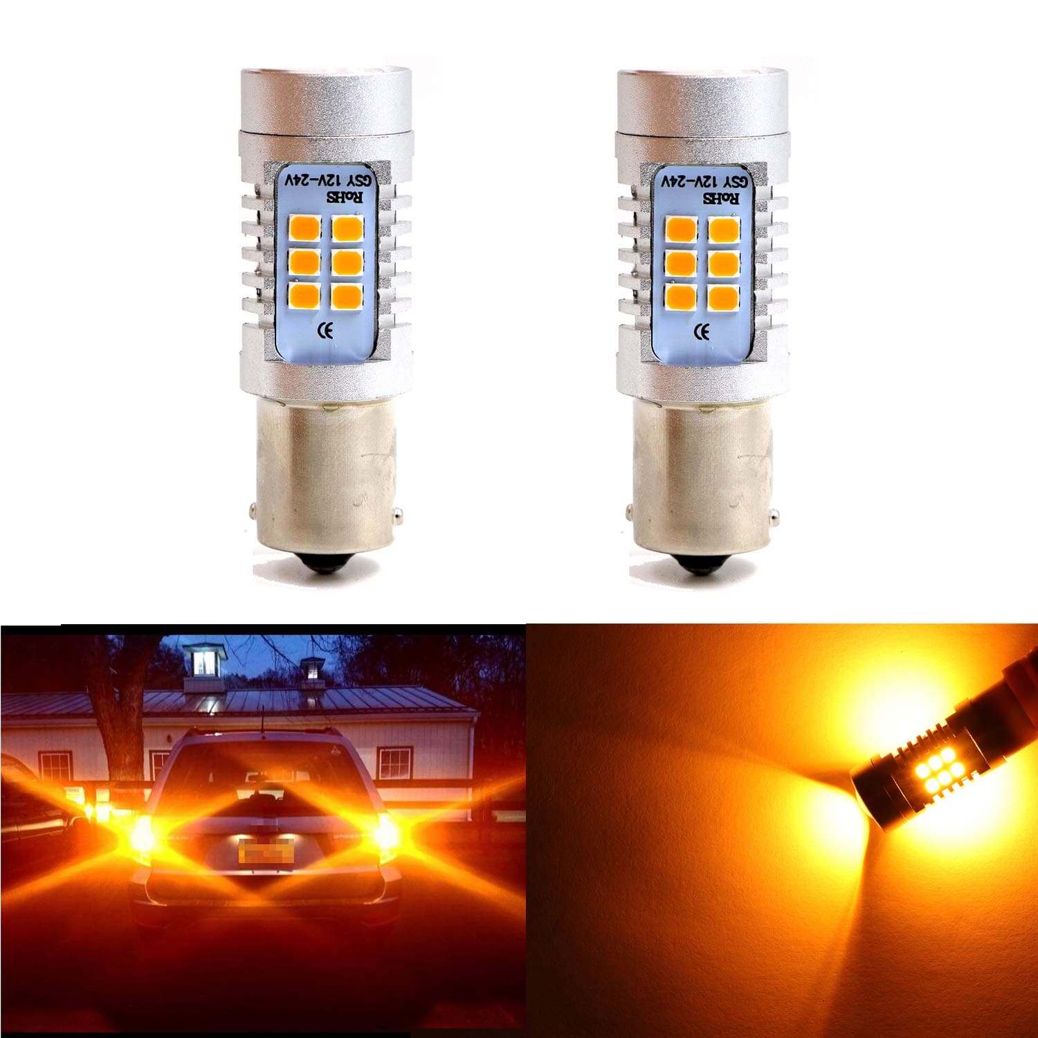 Extremely Bright Yellow 21 LED 1260 Lumens PX Chips 1156 1156A 1156NA 97NA 1073 1095 1141 1195 1295 2396 3497 5007 5008 7506 12088 1295NA Amber Turn Signal LED Bulbs