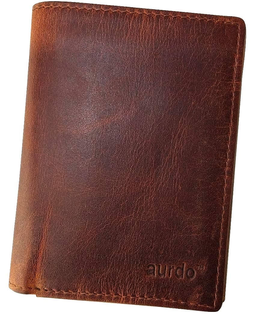 Men's RFID Blocking Extra Capacity Multi Card Leather Trifold Wallet With ID Window (Oil Pull-up Dark Brown)