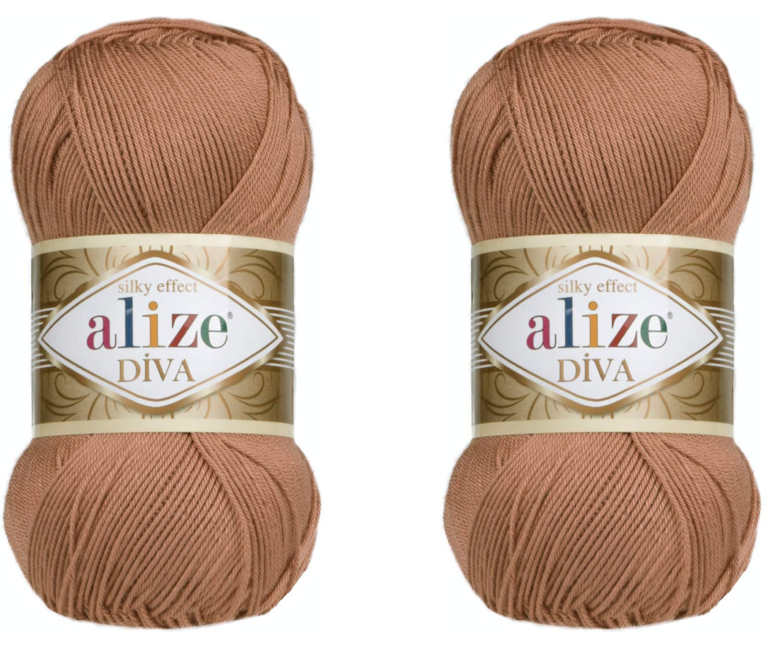 AlizeDiva Yarn Hand Knitting Yarn 100% Microfiber Acrylic Yarn Alize Diva Silk Effect Thread Crochet Art Lace Craft Lot of 2 skeins 200gr 767 yds (261-Red Brown)