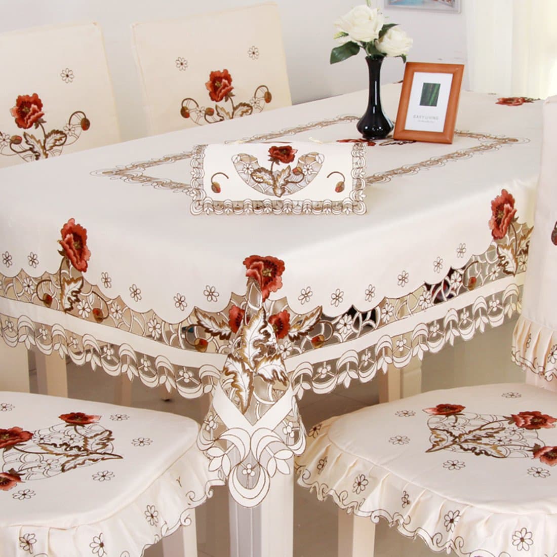 Luxury cutwork handmade embroidery floral jacquard table cloths cover rectangular 59 x 86 inch approx