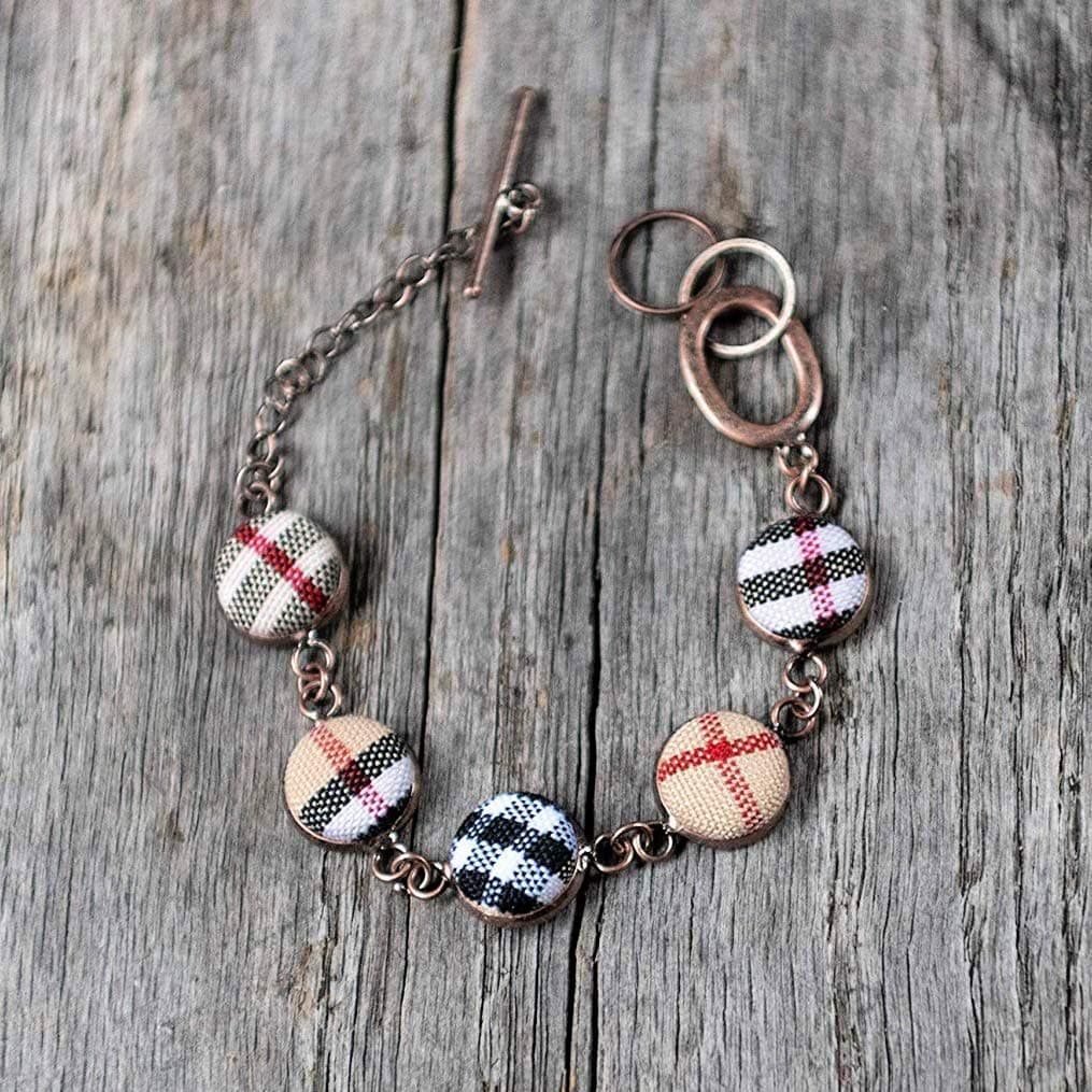 Nova Check Plaid antique and vintage style link and toggle adjustable bracelet