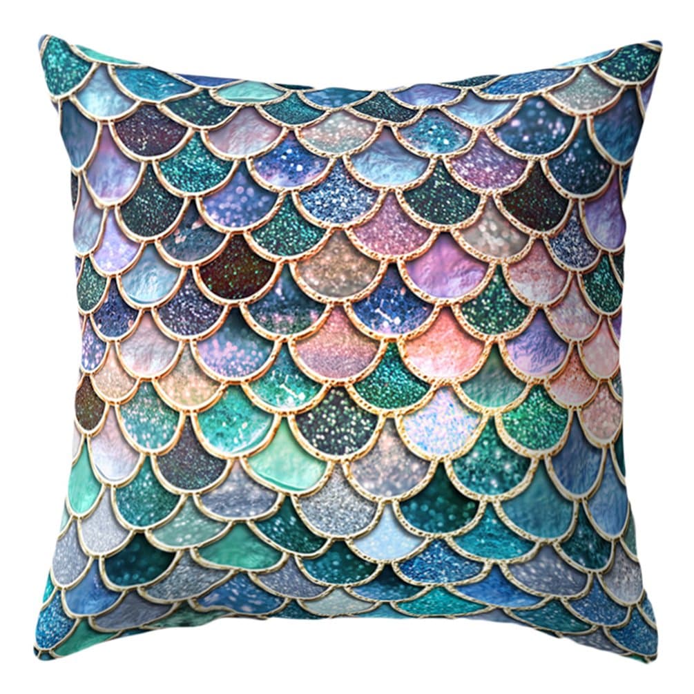 Profusion Circle Mermaid Fish Scales Throw Pillow Case Bed Sofa Cushion Cover Living Room Home Decor