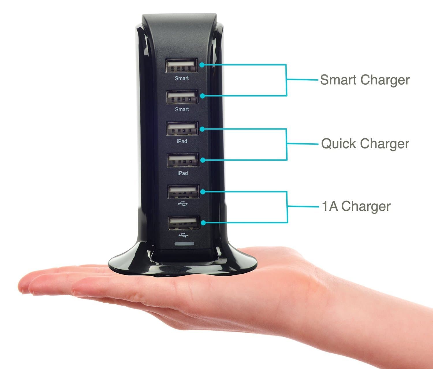 HOGORE ampmob Gear Universal 6 USB Port Rapid Charging Tower Hub - Black
