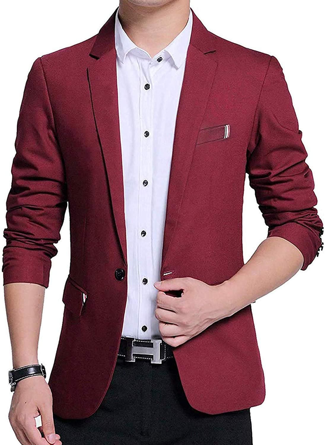 GEEK LIGHTING Slim Fit Single One Button Blazer Jackets for Men