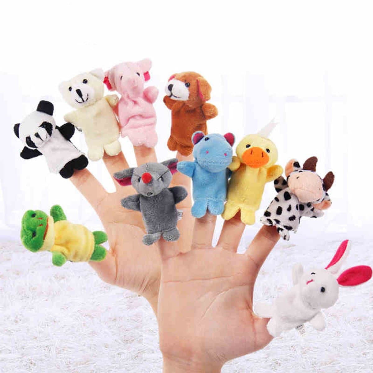 Techson 10 Pcs Animal Finger Puppets Dolls with Soft Plush Velvet Different Cartoon Props Toys for Toddlers Kids Family Story Time Show Party Play