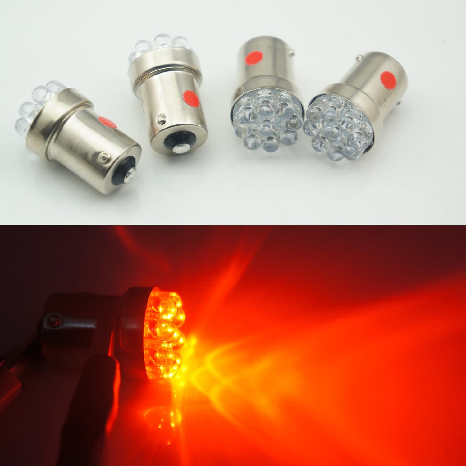 4pcs 6V 1156 ba15s 382 9 LED SMD Warm White/White/Red Car Bulb Light Brake/Turn/Tail/Reverse Lamp (red)