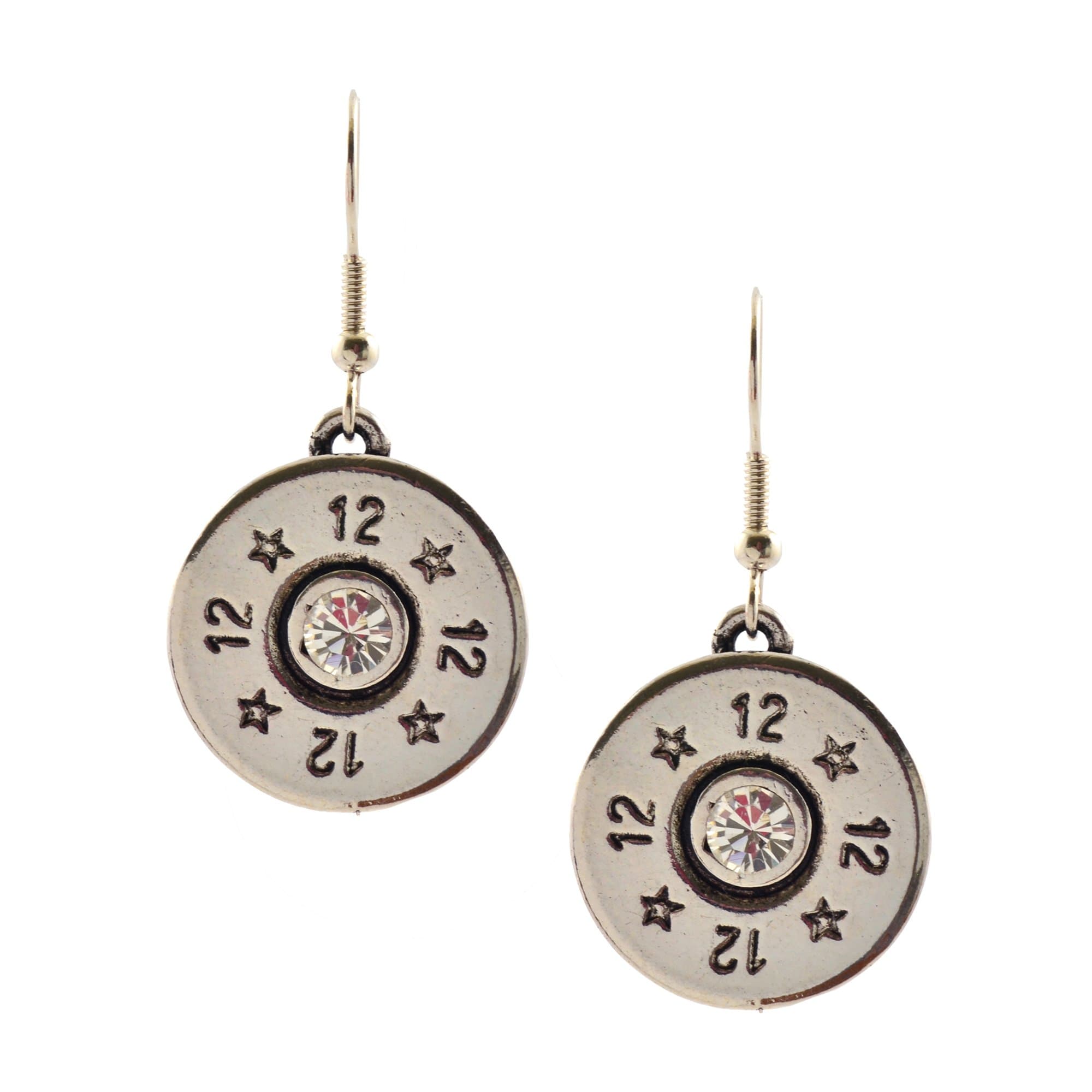 Southlife - Lizzy J's Silver Plated 12 Gauge Shotgun Shell Dangle Earrings with Clear Swarovski Crystal