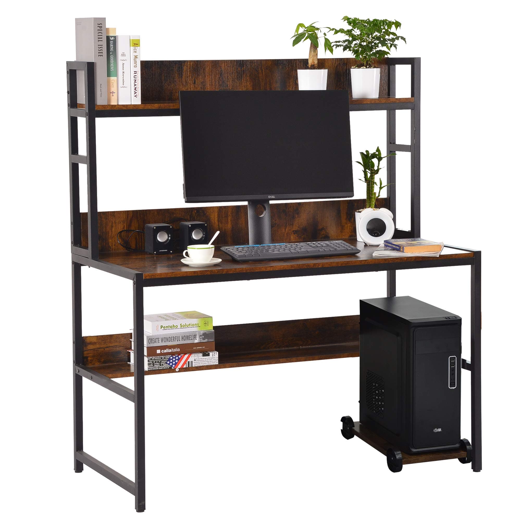 Sundale Outdoor Computer Desk, Large Space Writing Table, Simple Style Storage for Home Office Desk, Retro Brown