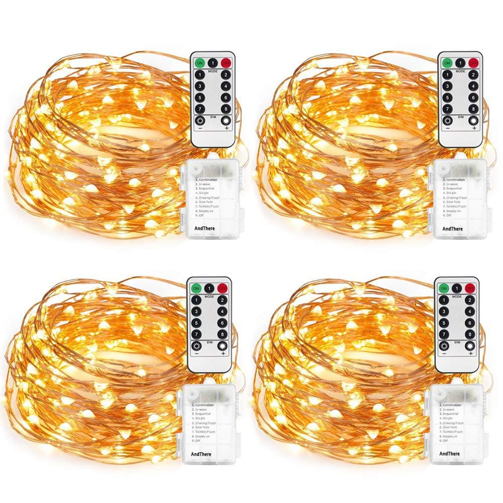 4 PCS Fairy String Lights AndThere 5M 16.4ft 50 LED String Lights Battery Operated Remote Control Fariy Copper Wire Light Bottle Rope String Lights for Christmas Tree Wedding Bedroom Party Decoration