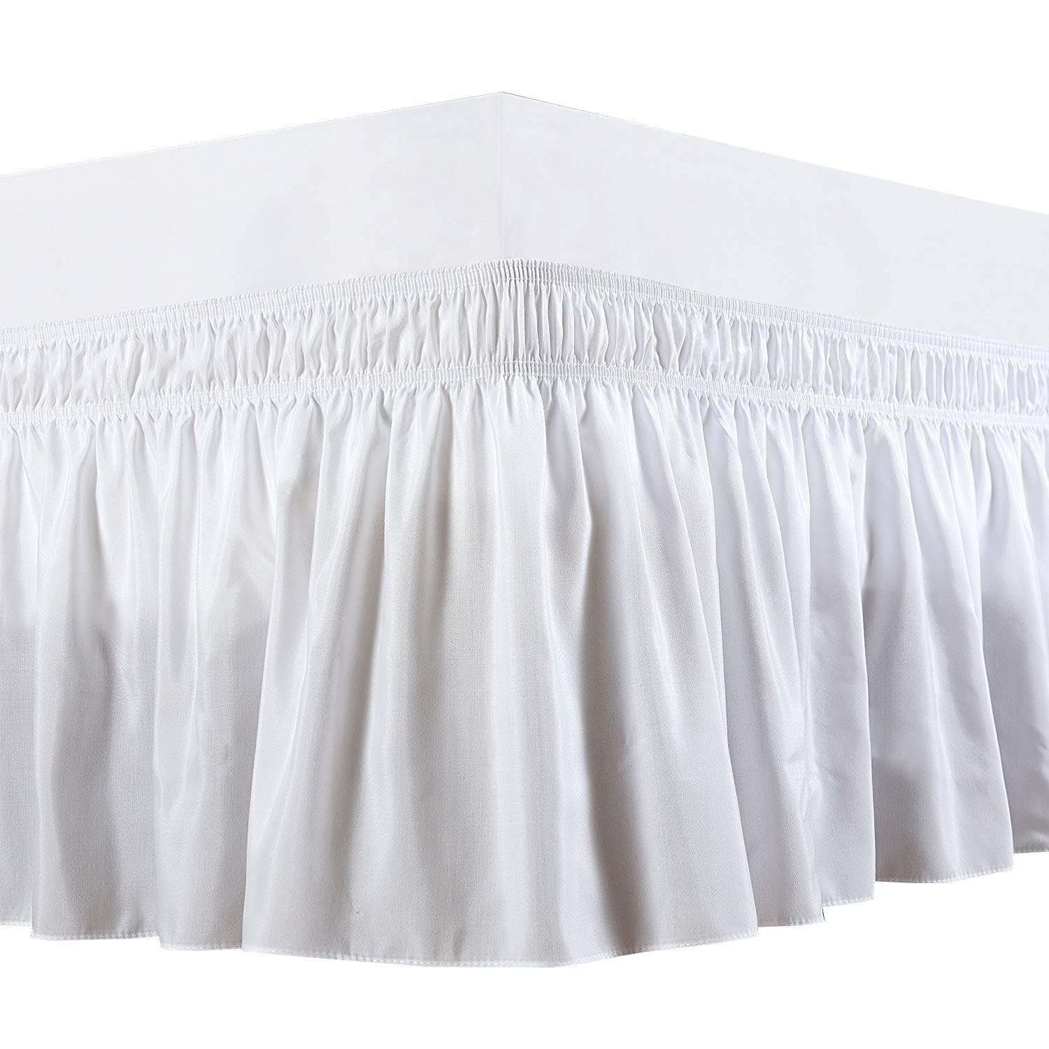 Wrap Around Bed Skirts Elastic Dust Ruffles - White Twin Size - 14 Inches Drop Easy Fit - Wrap Around Dust Ruffle Bed Skirt - Bedskirt Dust Ruffles - Wrap Around Bed Skirts