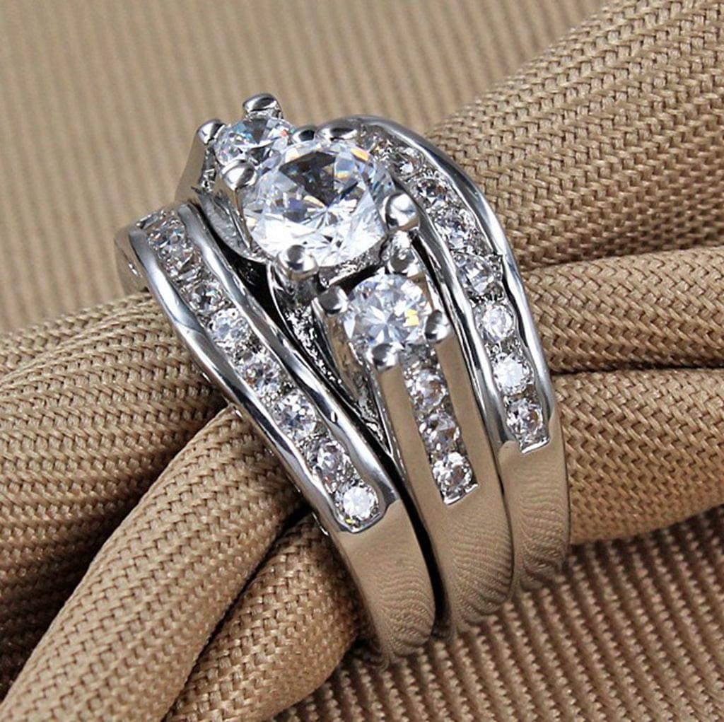 Ploymanee Jewelry Size 4-12 Three-in-One Engagement Rings Set Wedding Rhodium 925 Sterling Silver (8)