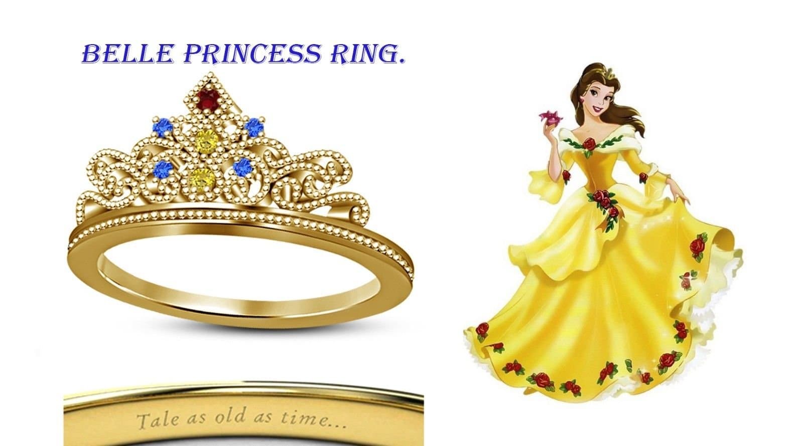 .925 Sterling Silver Plating DIsney Belle Princess Crown Ring Multi-Color CZ Disney Princess Engagement & Wedding Ring