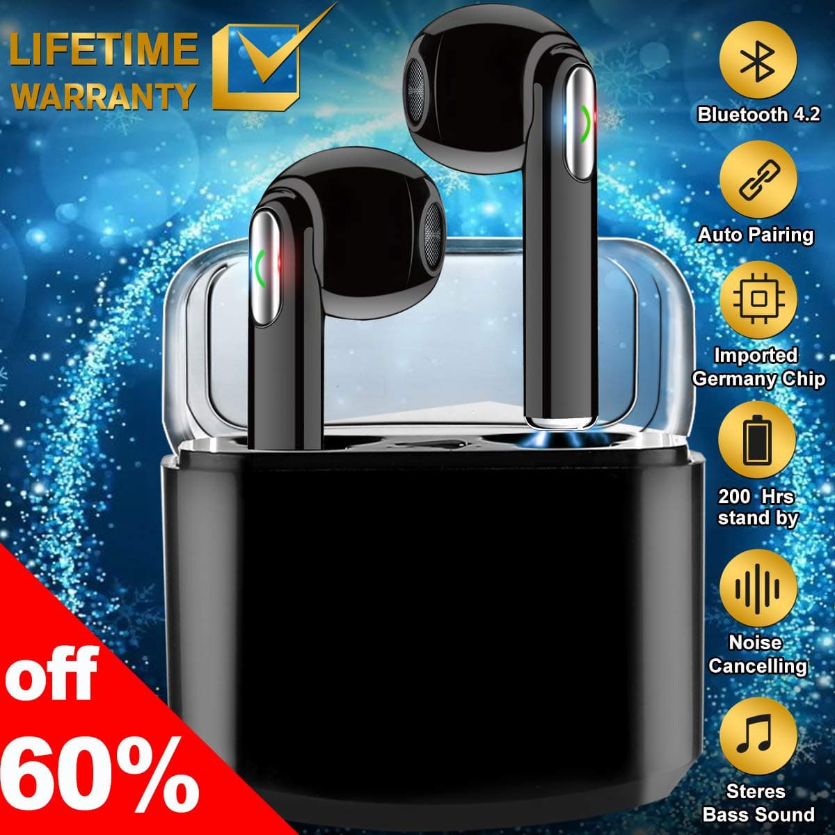 Wireless Earphones with Mic, Wireless Earbuds with Charging Case, Mini in Ear Bluetooth Earphones Earbuds with microphone for Running Compatible pad IOS phone XS 8 7 6S Android Samsung Smartphones