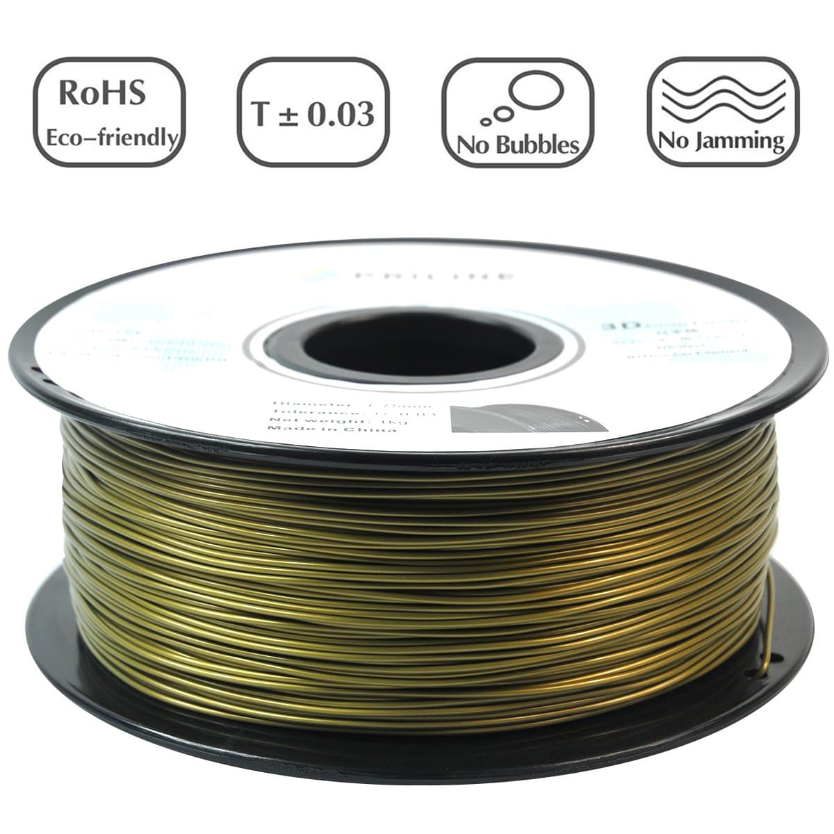 PRILINE PLA-1KG 1.75 3D Printer Filament, Dimensional Accuracy +/- 0.03 mm, 1kg Spool, 1.75 mm, Bronze (Pantone Code:4495C)