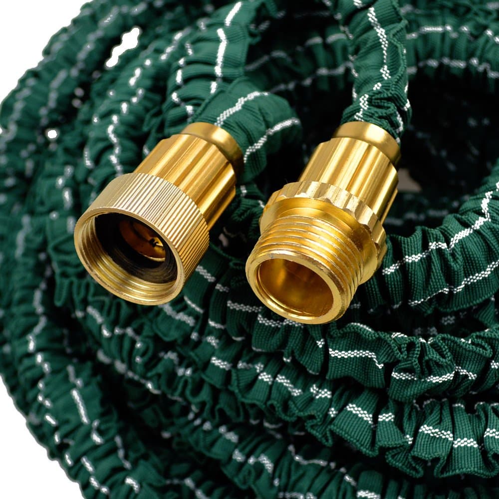 Brass Connectors Expandable Garden Hose 100ft kit By Agritool Dark Green with 8 Function Spray Nozzle (100ft)