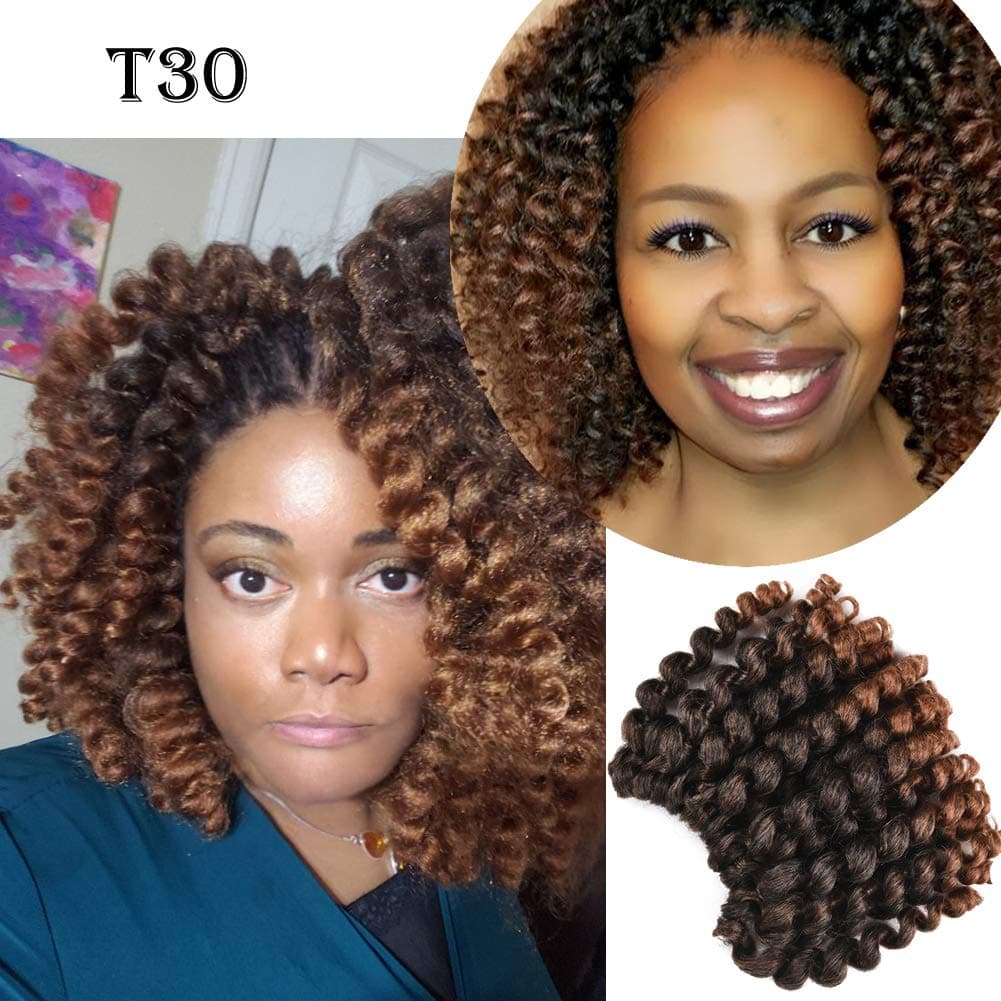Jumpy Wand Curl Crochet Braids 20 Roots Jamaican big Curly Hair Ombre Black Dark Brown Synthetic Crochet Braiding Hair Extensions For Black Women Girls 6 packs(8inch,T30)