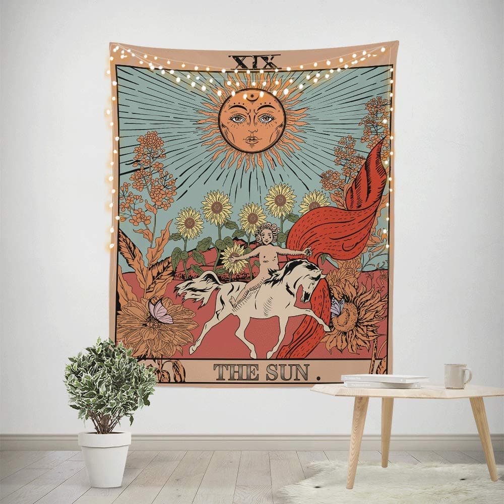 Third Goddess Tarot Tapestry, Sun Moon Style Design Decorative Wall Hanging Art Sets 50 x 60 Inches for Home Office & Dorm Decor(130cm x 150cm)