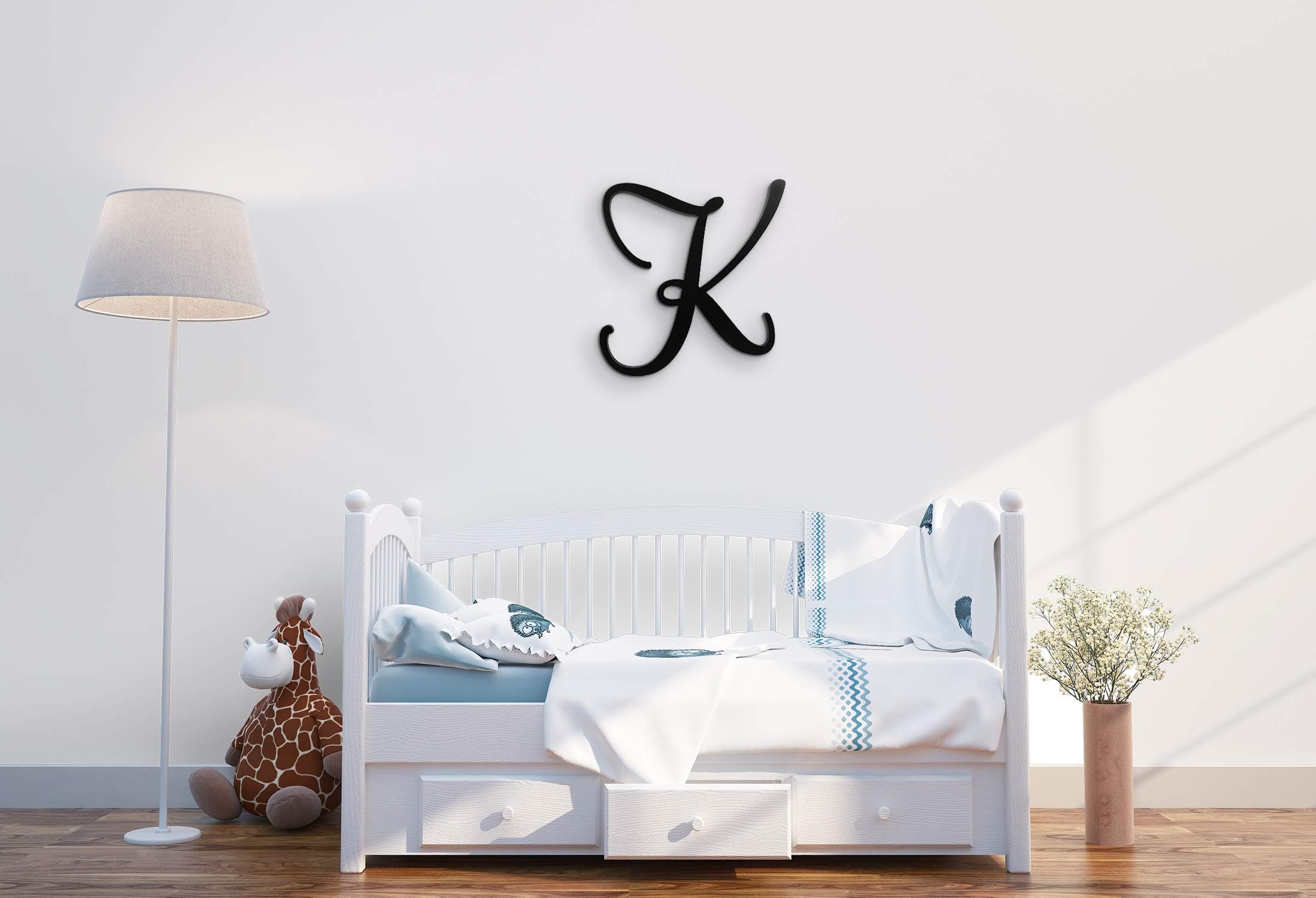 Giant Wall Decor Letters Uppercase K | 24" Wood Paintable Script Capital Letters for Nursery, Home Décor, Wedding Guest Book and More by ROOM STARTERS (K 24" Black 3/4" Thick)