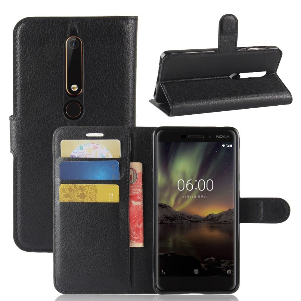 Nokia 6.1 (2018) Case, AVIDET PU Leather Wallet Flip Case Cover Pouch for Nokia 6.1 (Nokia 6 2018) (Black)