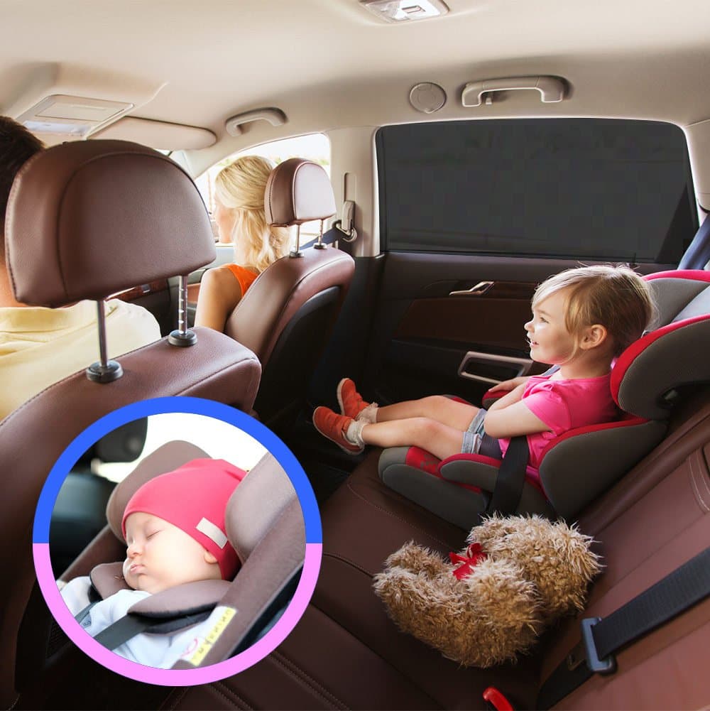 Auto Luxuria Universal Car Window Sunshade Covers (w/Stretch-TECH) - UV Protection for Your Baby/Toddler/Kids/Pets from Strong Sun Rays Fits Cars & Most SUVs + Bonus CAR SEAT Tissue Box Holder!
