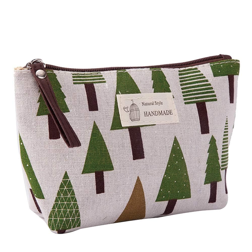 Milnut Multifunctional Canvas Pen Bag Pencil Case Makeup Tool Bag Storage Pouch Purse (Green tree)