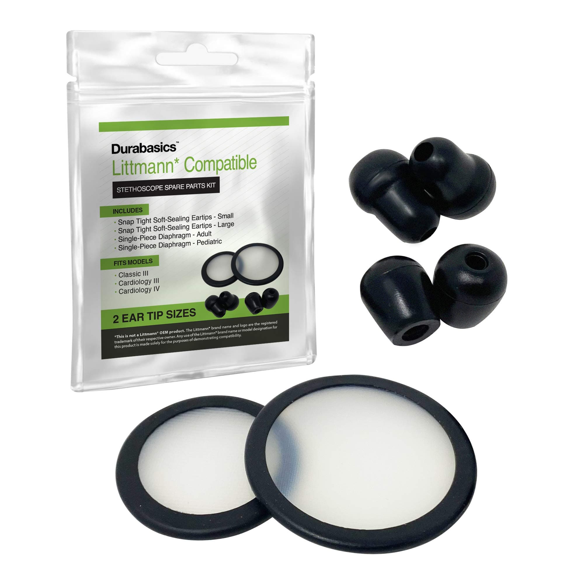 Durabasics Stethoscope Replacement Parts Kit Compatible with Littman Stethoscope Replacement Parts Kit - Fits Classic III, Cardiology III & IV - 2 Size Ear Tips for Optimal Comfort - Black
