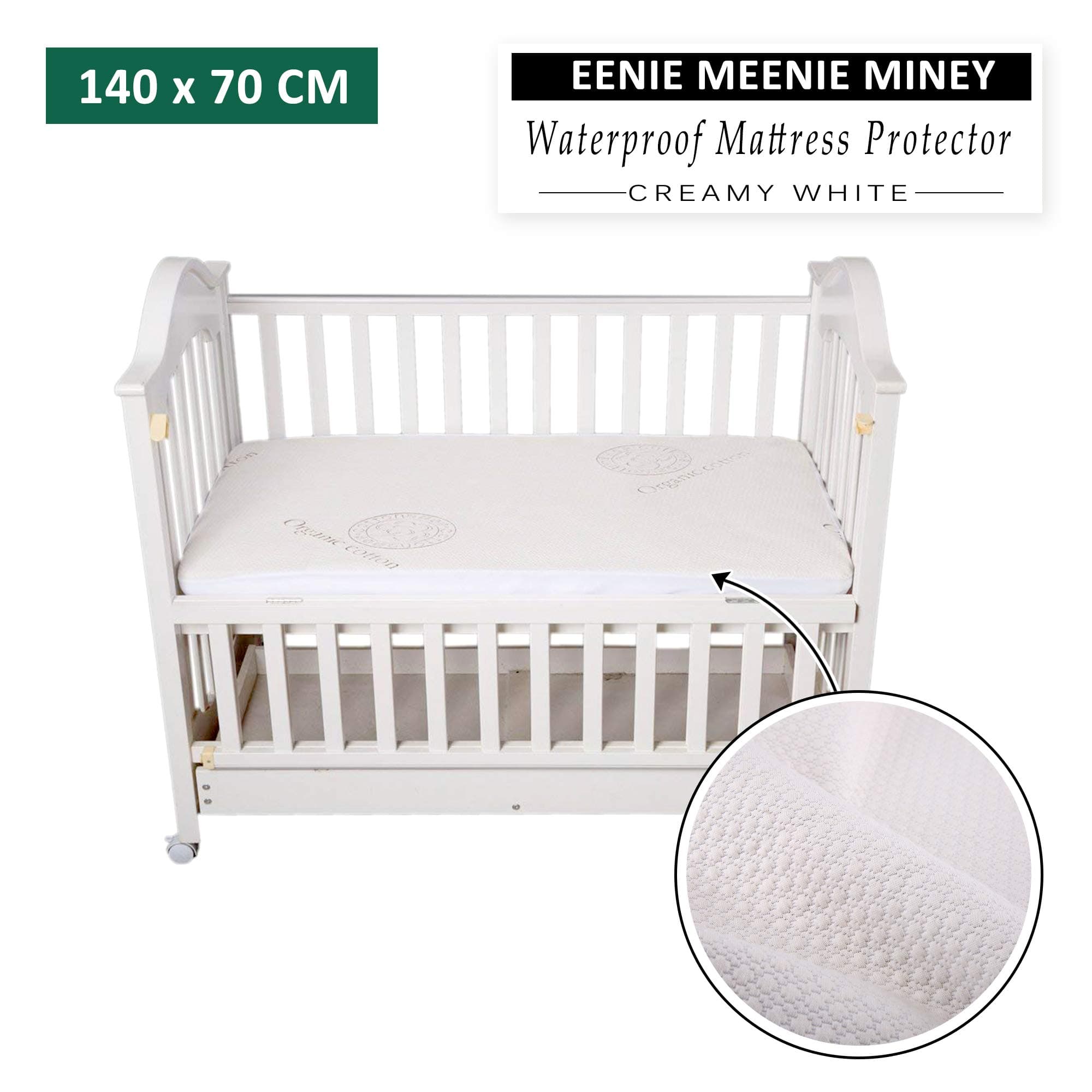 Waterproof Mattress Protector for Baby Cot Bed (140 x 70cm) (Creamy-White)