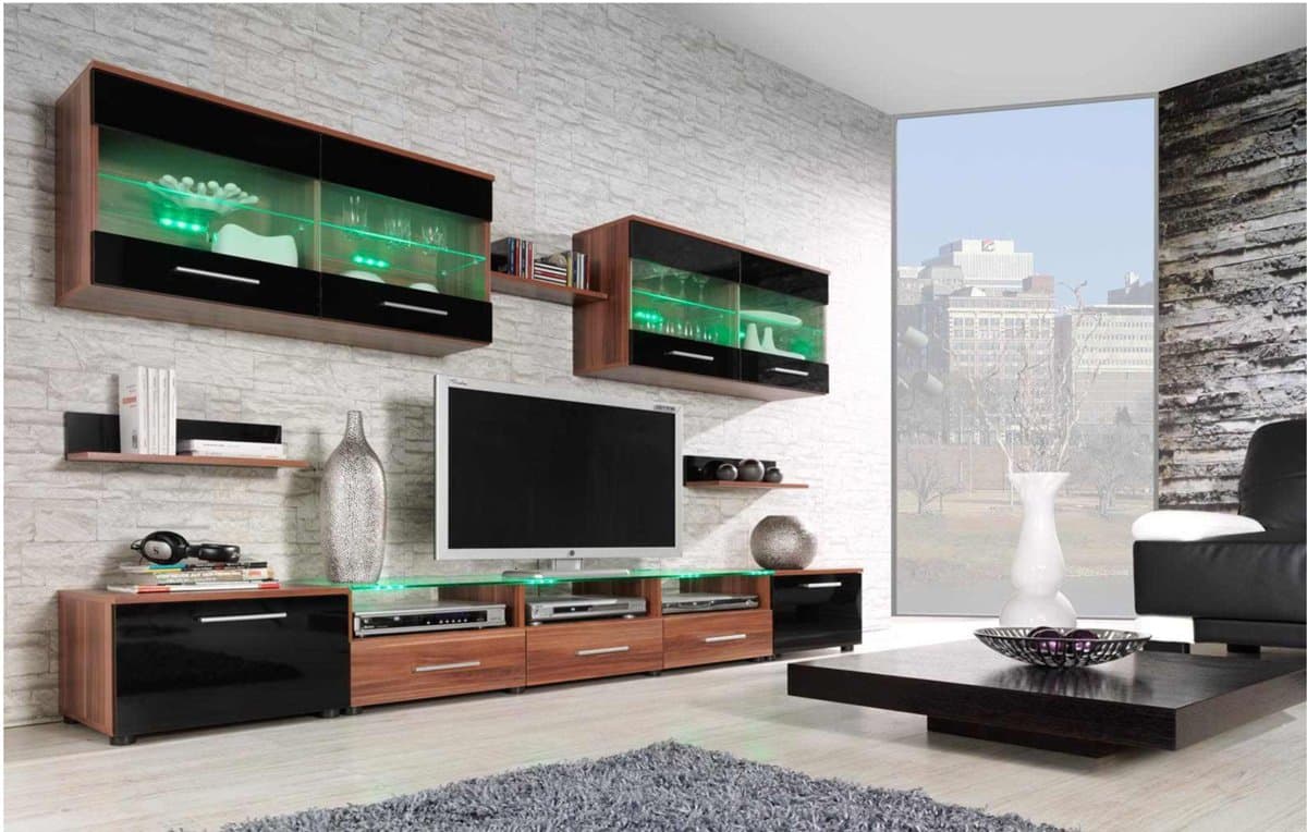 CAMA I - Modern HIGH GLOSS / MATT WALL Entertainment UNIT TV Stand Cabinet FLOOR / HANGING - PERFECT FOR Living Room / Bedroom / Studio Flat - AMAZING QUALITY suitable for PLASMA / LED / LCD / OLED TVs!!! STANDARD LEDs or RGB (RGB LEDS - Wallis plum matt body / black high gloss and wallis plum matt fronts)