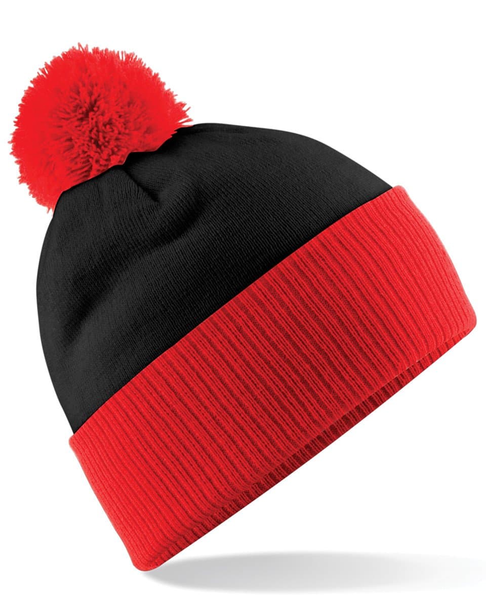 Beechfield B451 Snowstar Duo Two Tone Beanie Hat Black/Bright Red