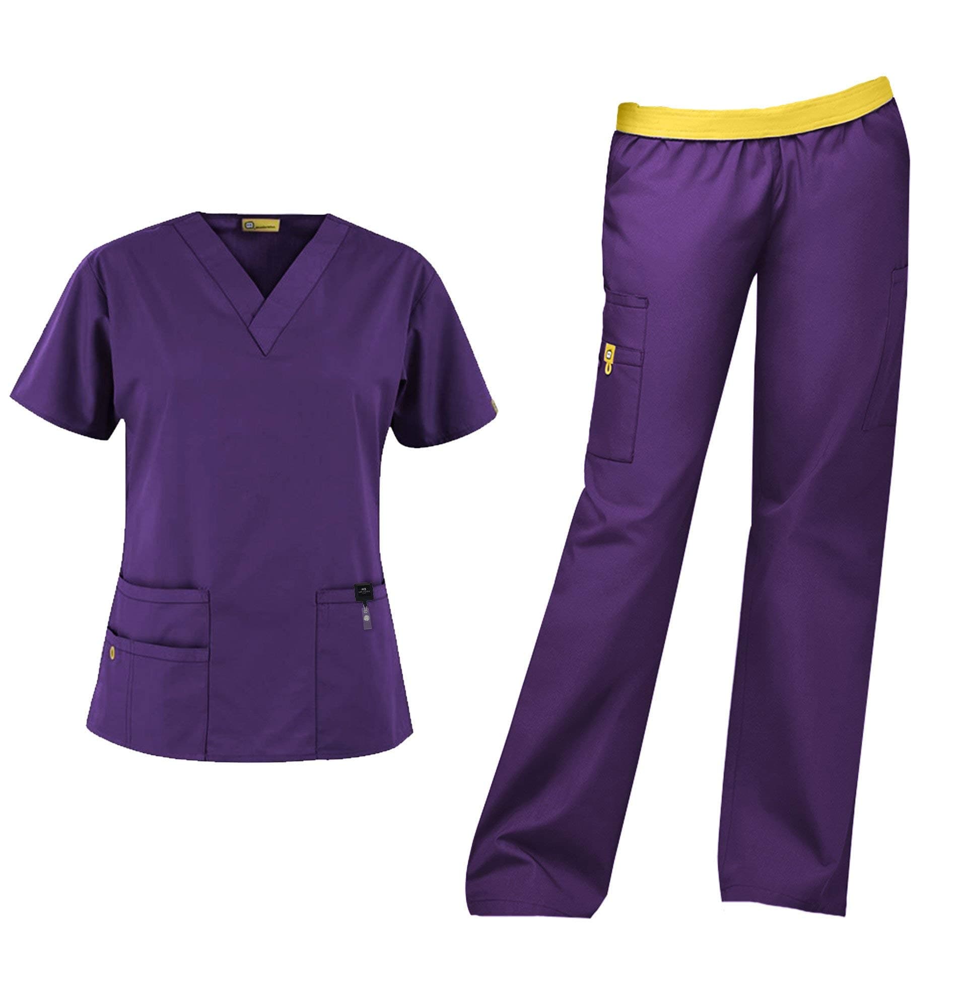 Origins Women's Scrub Set Bundle- 6016 Bravo Top & 5016 Quebec Cargo Pant & Marc Stevens Badge Reel