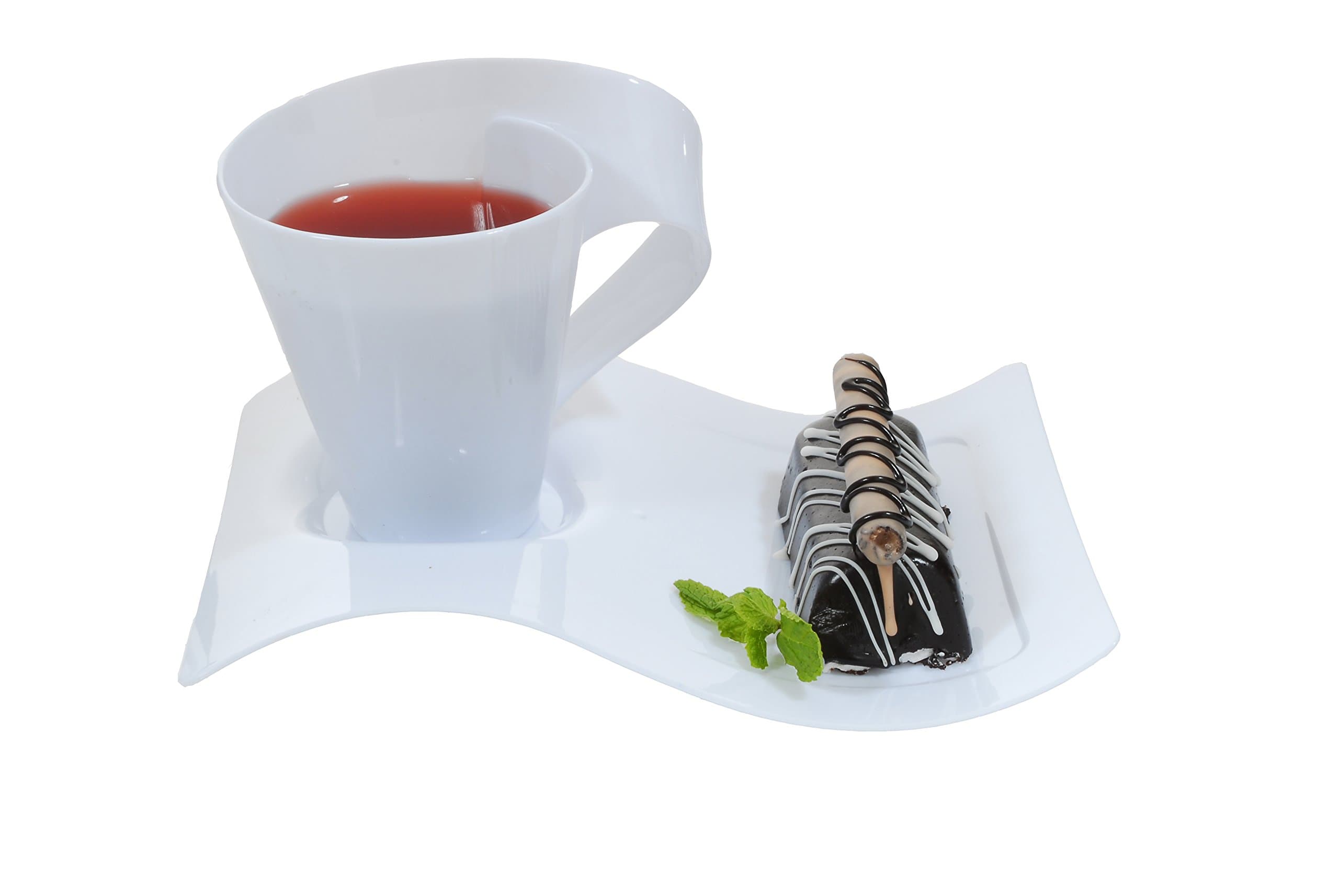 Modern-style Plastic Coffee Cups/Mugs and Saucers, set of 4 (12 ounce, White)