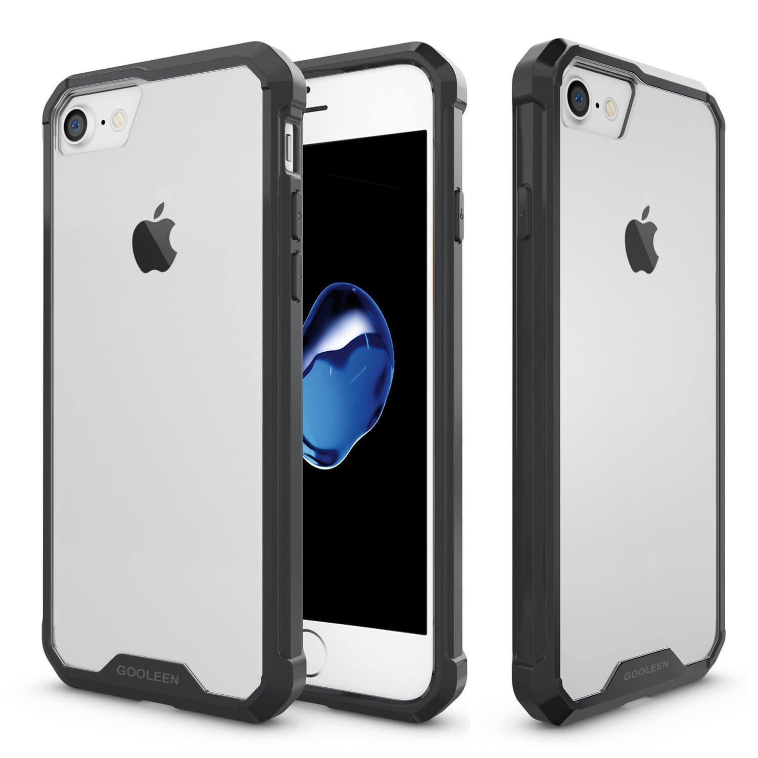 iPhone 7 Case, GOOLEEN Shockproof Flexible TPU Soft Frame Bumper with Scratch Resistant Crystal Clear Hard Back Hybrid Protective Case Cover for Apple iPhone 7 4.7 inch - Black