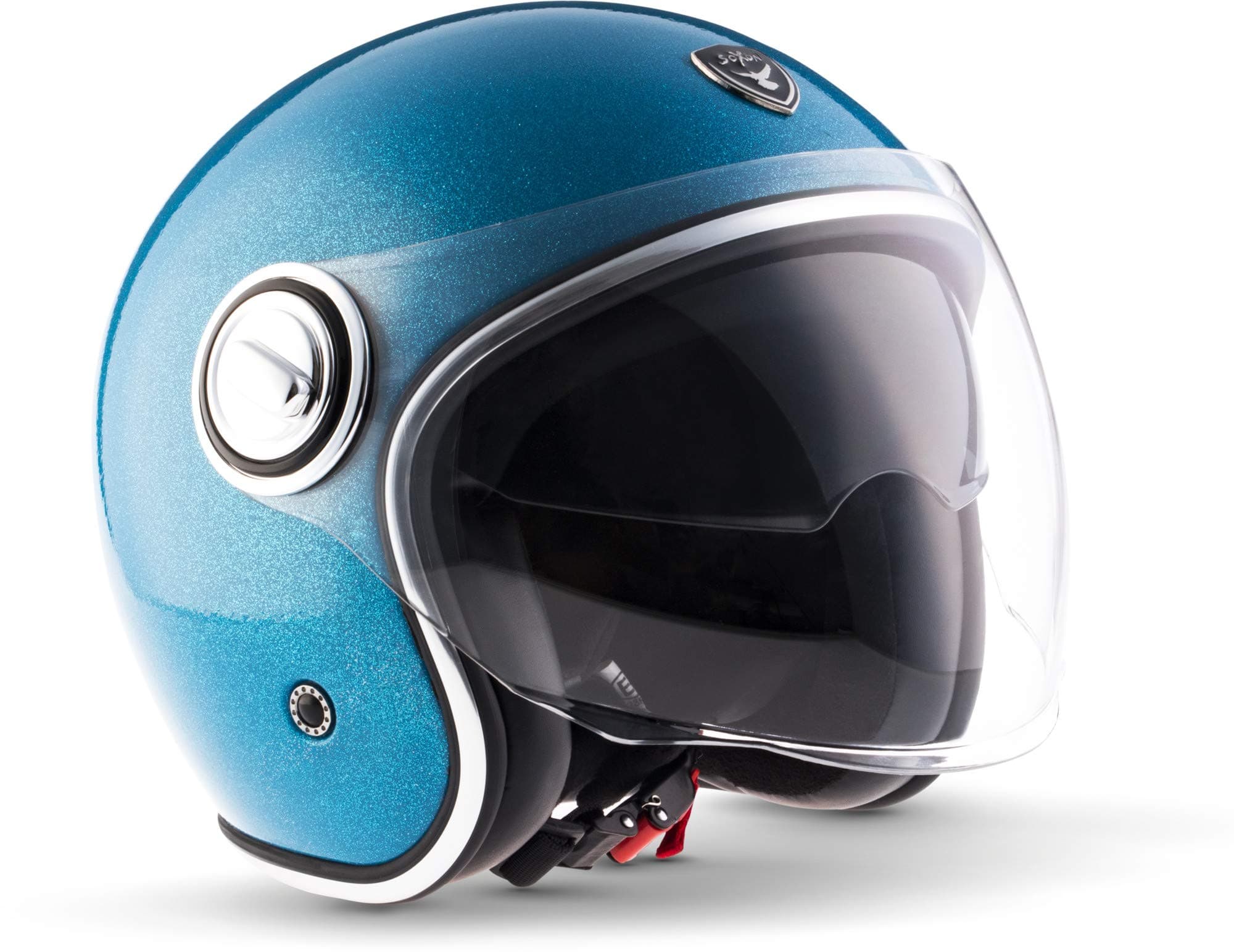 Soxon · SP-888 Pro „Flakes Blue“ (blue) · Open Face Helmet · Motorcycle Jet Motorbike Retro Pilot Scooter · ECE certified · Separate Visors · Multi-Visor Ready · L (59-60cm)