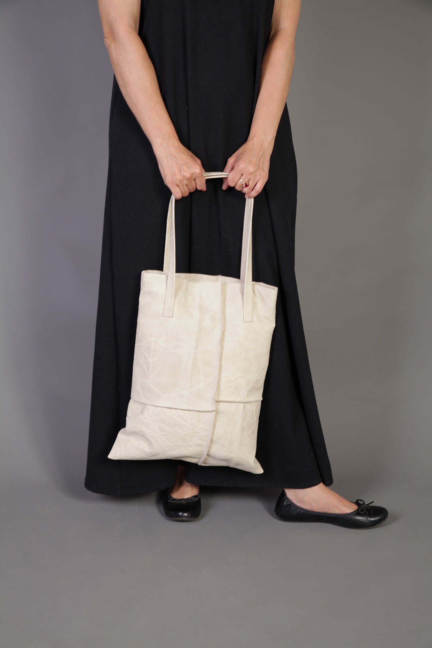 Handmade Shoulder Handbag Leather Tote, Hand Stitched Off-White Leather Tote Bag