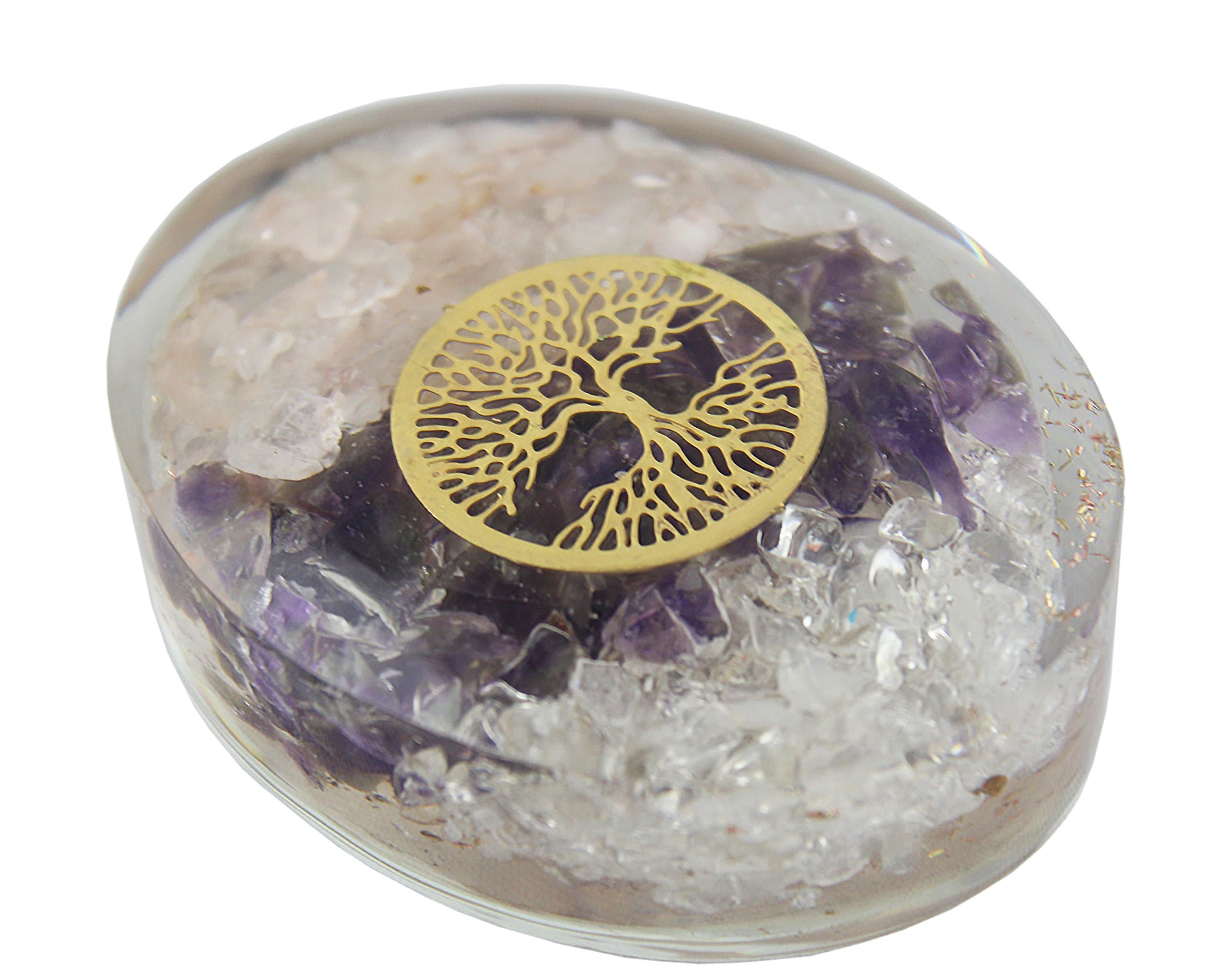 Charged Chakra Orgone Dome Disk with Symbol 2.5 inches Gemstones Copper Metal Mix Reiki Chakra (Orgone WorryStone)